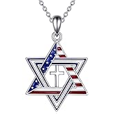 HOPEEZZ American Flag Star of David Necklace for Men Women 925 Sterling Silver Jewish Star Pendant