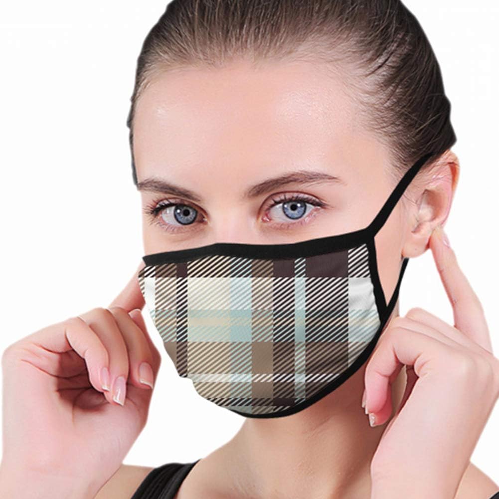 Dust Mask Brown Blue Check Fabric Abstract Anti Pollution Breathable Respirator Mask Grade Flu Mask Carbon Activated Filtration - Reusable Washable - Comfy Polyester Adjustable