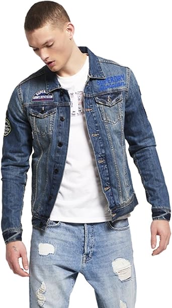 rogue patch trucker denim jacket