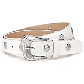 LEACOOLKEY Women Leather Belts for Jeans Dress Fashion Gold Black Leather Belt Women Studded Belt Punk Leather Belt