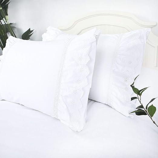 Amazon Com Yinfung Eyelet Pillow Shams Ruffled Standard White