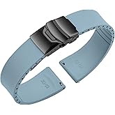 ULLCHRO Fluororubber Watch Strap - Fast Release Cut-to-Size 18mm 19mm 20mm 21mm 22mm FKM Rubber Watch Band with Buckle Soft Universal Waterproof Replacement Band Strap for Men Women