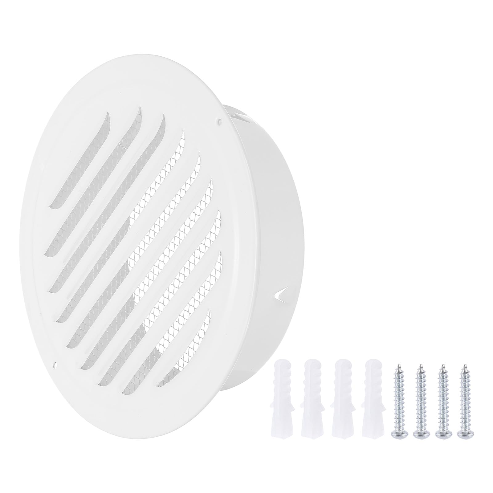 PATIKIL 7" Round Air Vent Cover, Stainless Steel Louvered Wall Inlet Outlet Grill Screen Mesh Ducting Soffit Vent with Screws for Ventilation, White