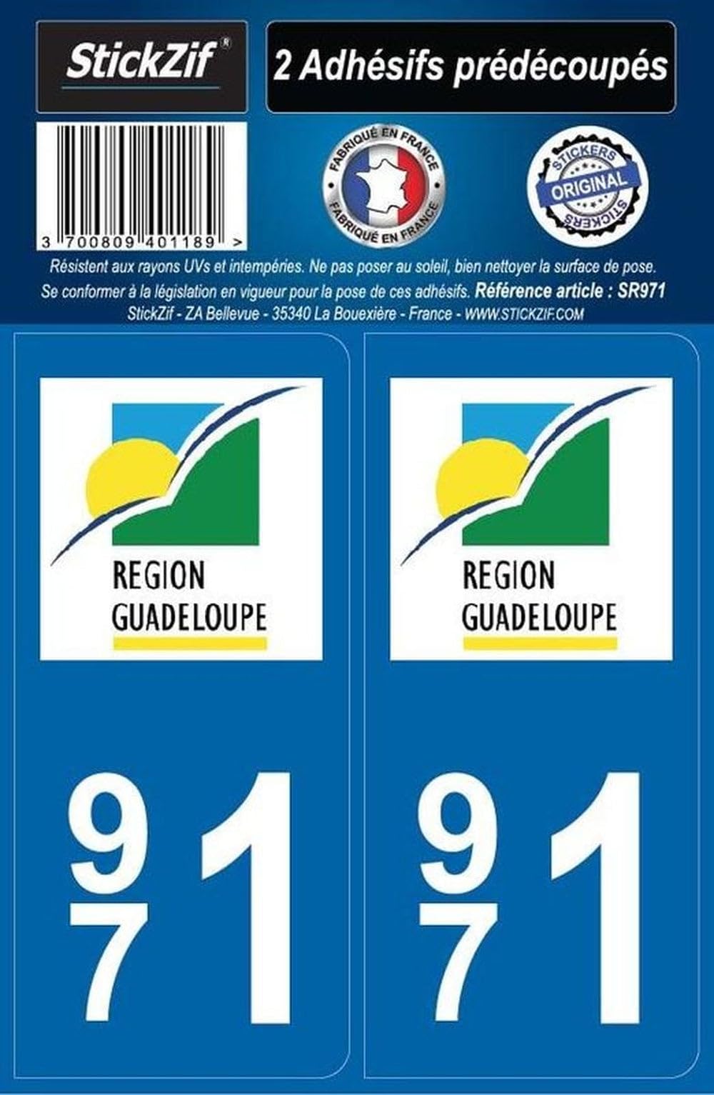 STICKZIF sr971 2 Adhesive Stickers region Guadeloupe 971 Department, Set of 2
