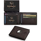 RUNBOX Airtag Wallet for Men 15 Cards Wallets Slim Rfid Leather 2 ID Window With Gift Box