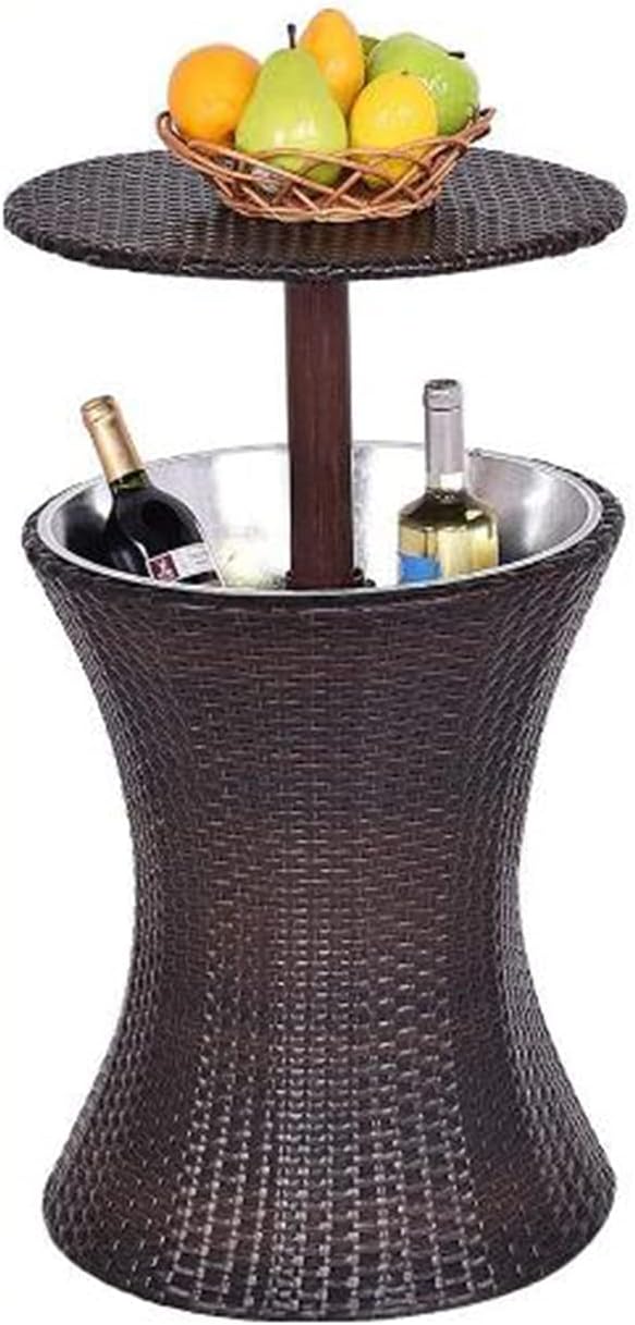 LHLYL-DP Ice Bucket Cocktail Coffee Table, Outdoor Cool Bar Table, Rattan Style Patio Table, Adjustable Height Party Deck, for Pool Use: Home & Kitchen