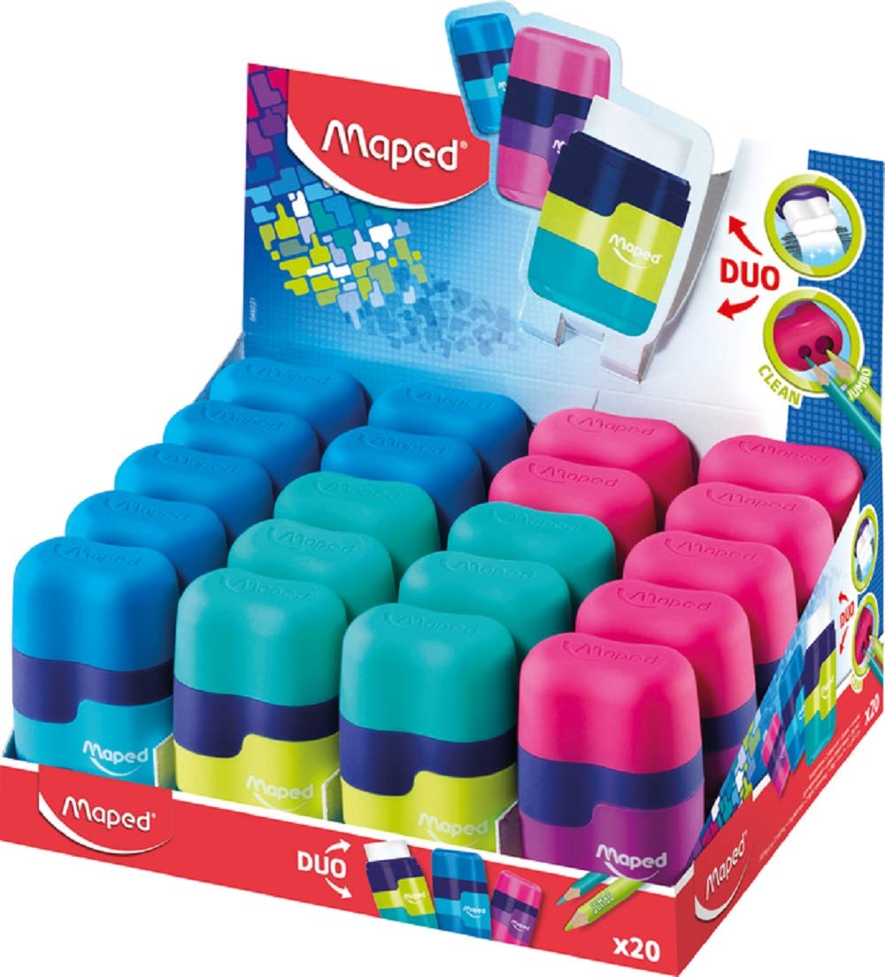 Maped Connect Coloured Duo Eraser and Pencil Sharpener (Box of 24 in Assorted Colours)