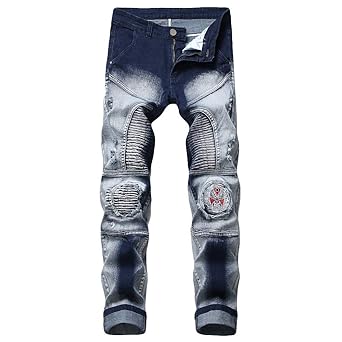 UFODB Jeans-Hose Für Herren, Men Röhrenjeans Retro Jogger Jeans Sport Jogginghosen Destroyed Gewaschene Straight-Cut Elastisc