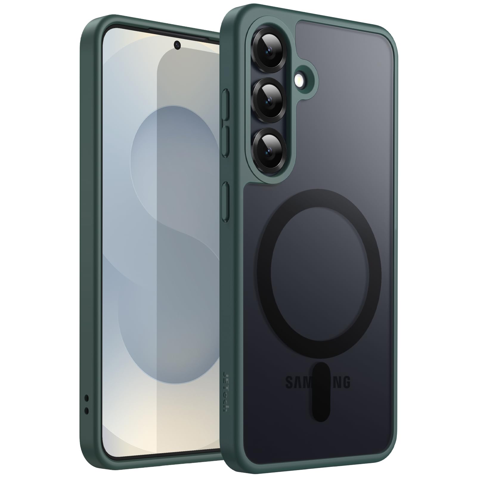 JETech Magnetic Case for Samsung Galaxy S25 Plus 5G, Compatible with MagSafe, Translucent Matte Back Shockproof Phone Cover (Dark Green)