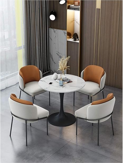 Amazon 丸い家具のテーブルと椅子のセットモダンなデザインのダイニングテーブルと椅子の組み合わせ北欧のミニマリストのリビングルームのアパート研究 大理石のレセプションテーブルバルコニー会議室レストランラウンジ廊下ディスプレイ1テーブル4椅子 Color オレンジ