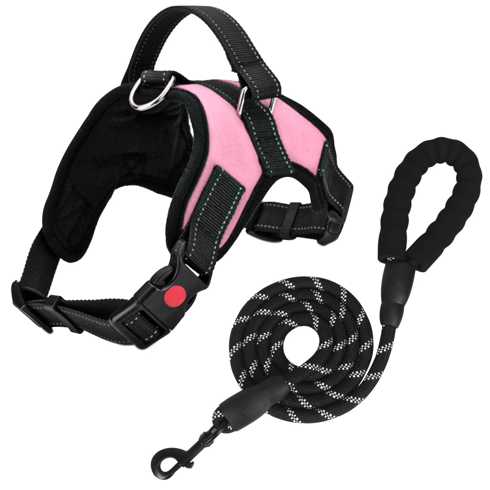 FYY Dog Harness No Pull - Breathable Adjustable Pet Vest With Lead, Reflective Oxford Easy Control Dog Harness with Sturdy Handle for Small Medium Large Dogs L-Pink