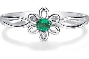 Precious Pieces 925 Sterling Silver Simulated Birthstone Baby Ring with Flower for Little Girls