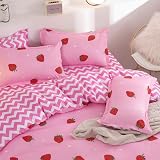 Loussiesd Strawberry Bedding Duvet Cover Set 3 Pieces Pink Microfiber Kids Twin view 4