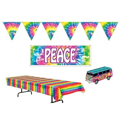 Retro 60 S Peace Tie Dye Party Decorations Bundle Includes