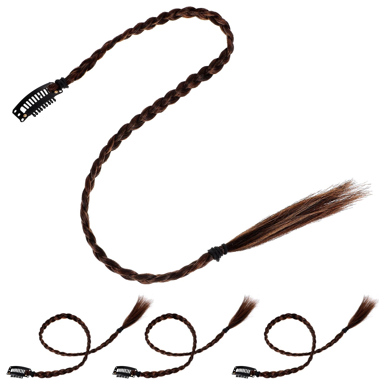 Photo 1 of 4pcs Braided Hair Extensions Clip in Braid Hair Extensions Braids Braided Hair Piece for Women Daily Wear Hair Accessories Afro Braid Ponytail Approx