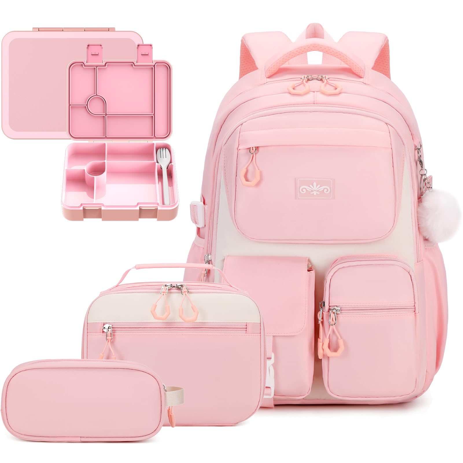 Photo 1 of Scothen 5pcs Girls Backpack Set, Kids Backpacks for School with 43OZ Bento Lunch Box, Lunch Bag for Girls Kids Teens Elementary Middle School Student, Back To School Gift