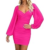 BTFBM Fall Dresses for Women 2025 Cross V Neck Mesh Long Sleeve Ruched Bodycon Formal Wedding Cocktail Short Dress