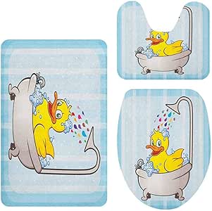 Juego de 3 alfombrillas de baño con diseño de pato, diseño de dibujos