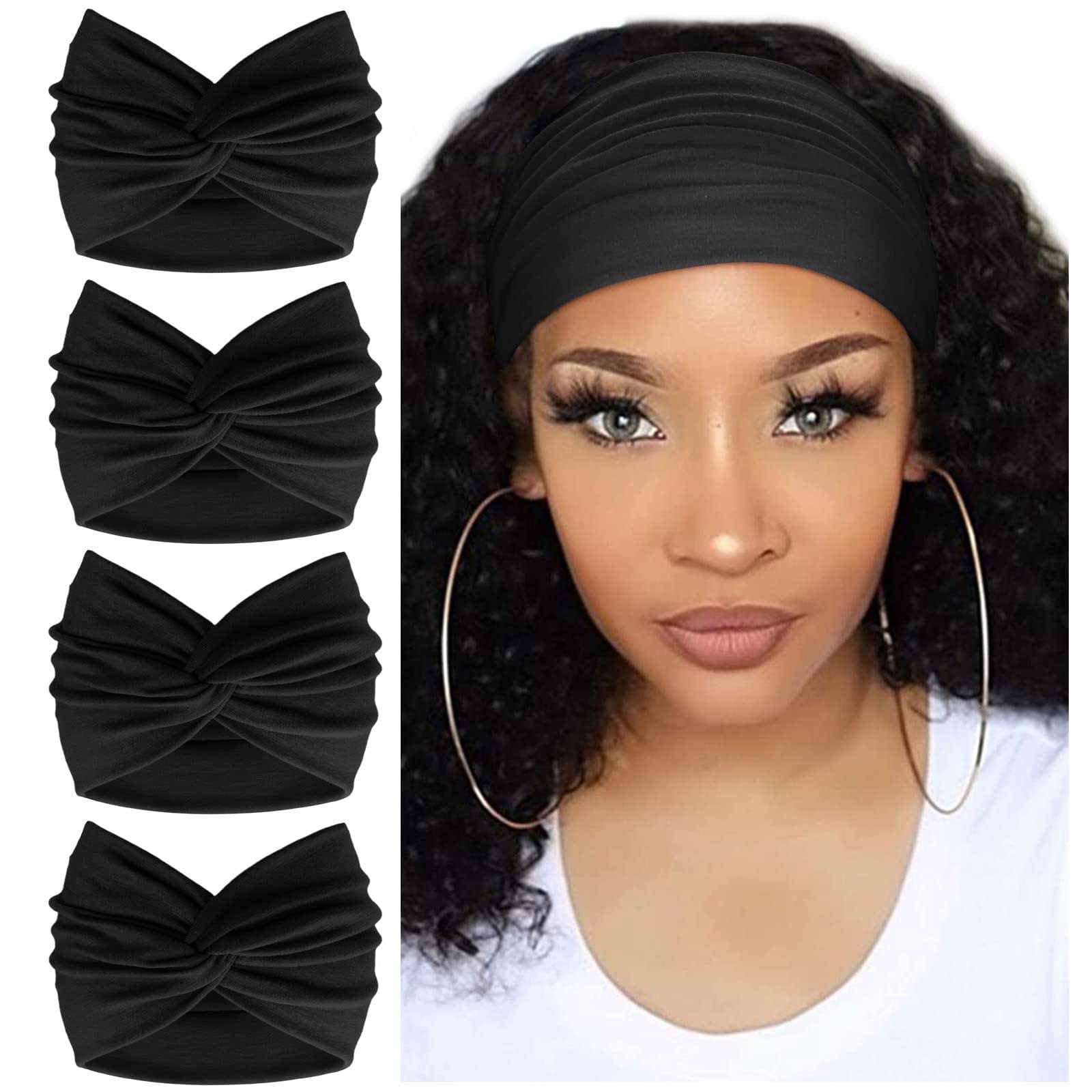 4 Pack Wide Headbands for Women Extra Large Turban Headband Boho Head Wrap Elastic Hairbands Hair Twisted Knot Hair Accessories