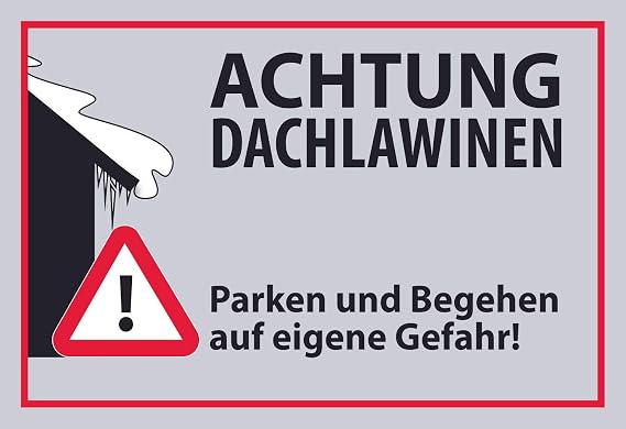 Dachlawinen-Warnschild – 29x21 Cm, Kunststoff, Mit Schrauben, Individuell Gestaltbar