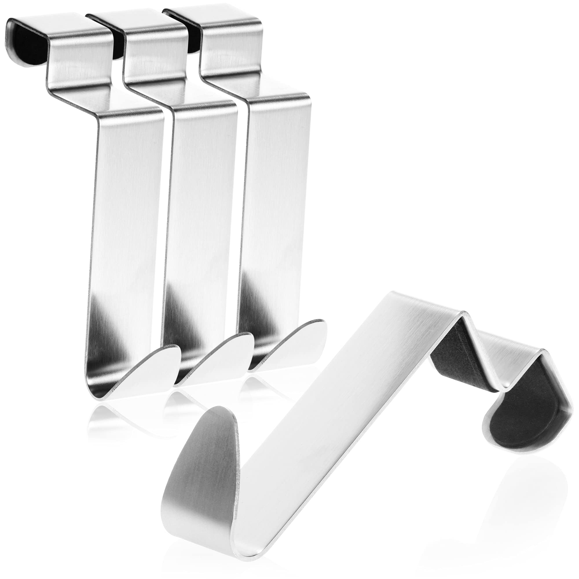 com-four® 4X Door Hooks Made of Stainless Steel - Clothes Hooks with Foam Protection - Coat Hooks for Cupboard and Room Doors Inside - 9 cm (04 Pieces - Stainless Steel - Foam)