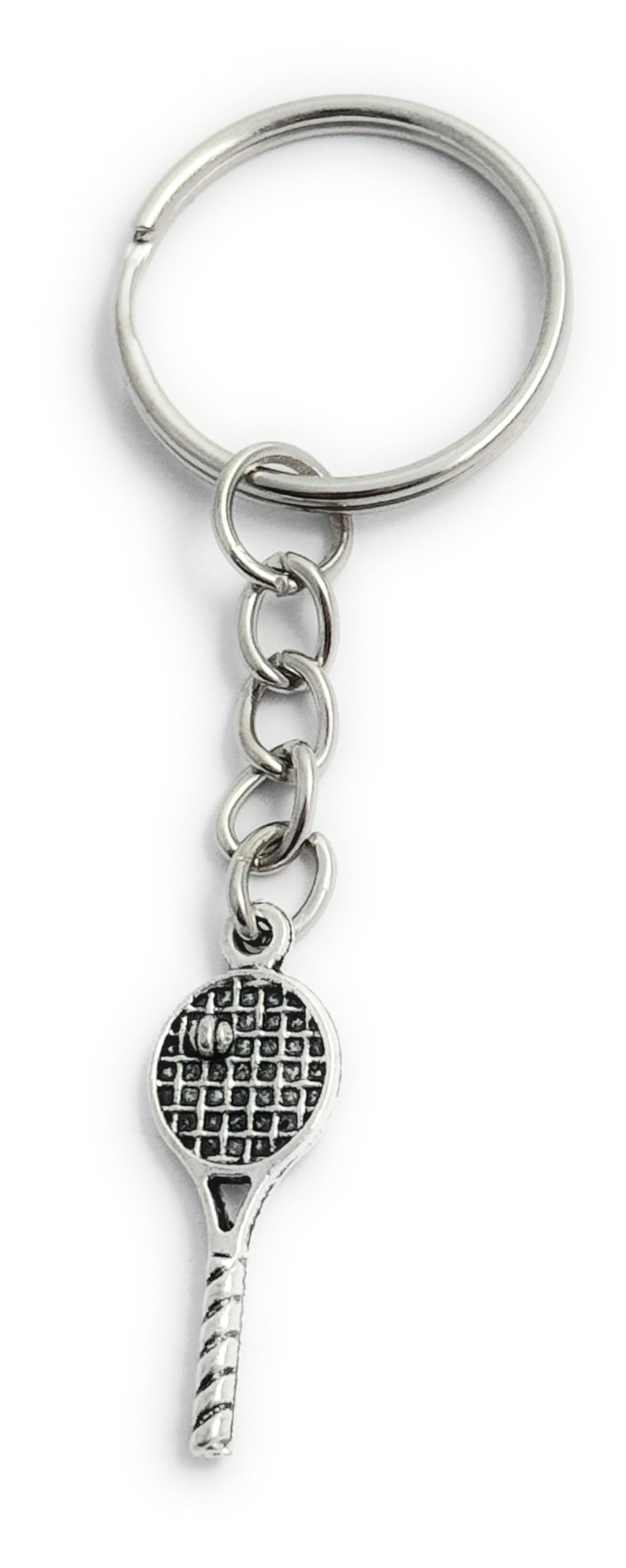 FizzyButton Gifts Tennis Racquet Charm Keyring Key Ring with Silver Tone Keychain
