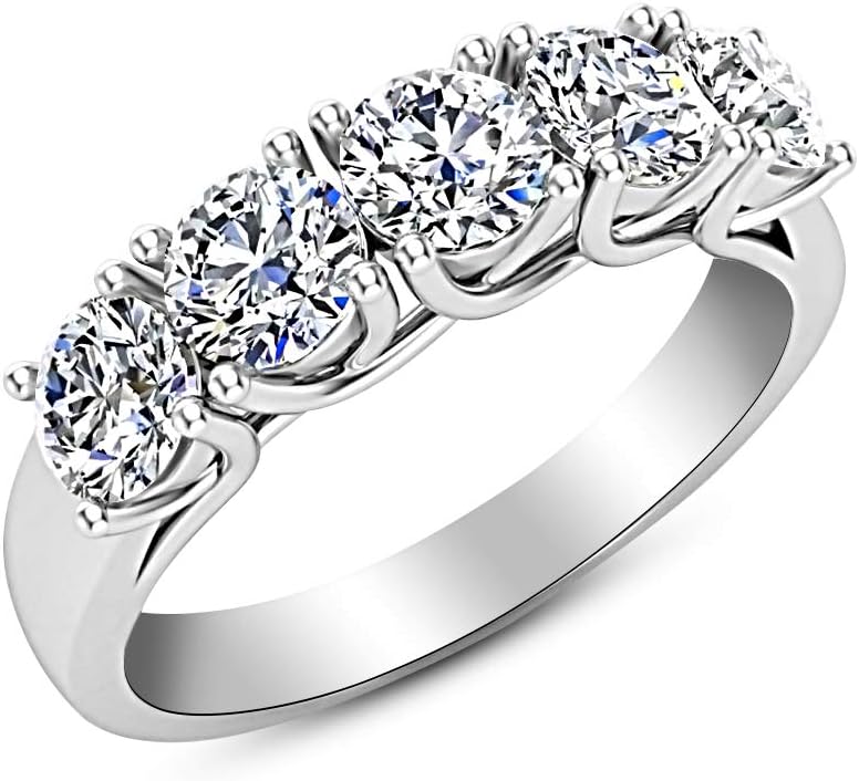 Houston Diamond District2 Carat (ctw) 14K White Gold Round Diamond Ladies 5 Five Stone Wedding Anniversary Stackable Ring Band Value Collection