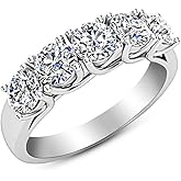 Houston Diamond District 1-6 Carat Round LAB GROWN Diamond Ladies 5 Five Stone Wedding Anniversary Stackable Ring Band (E-F Color VS2-SI1 Clarity)