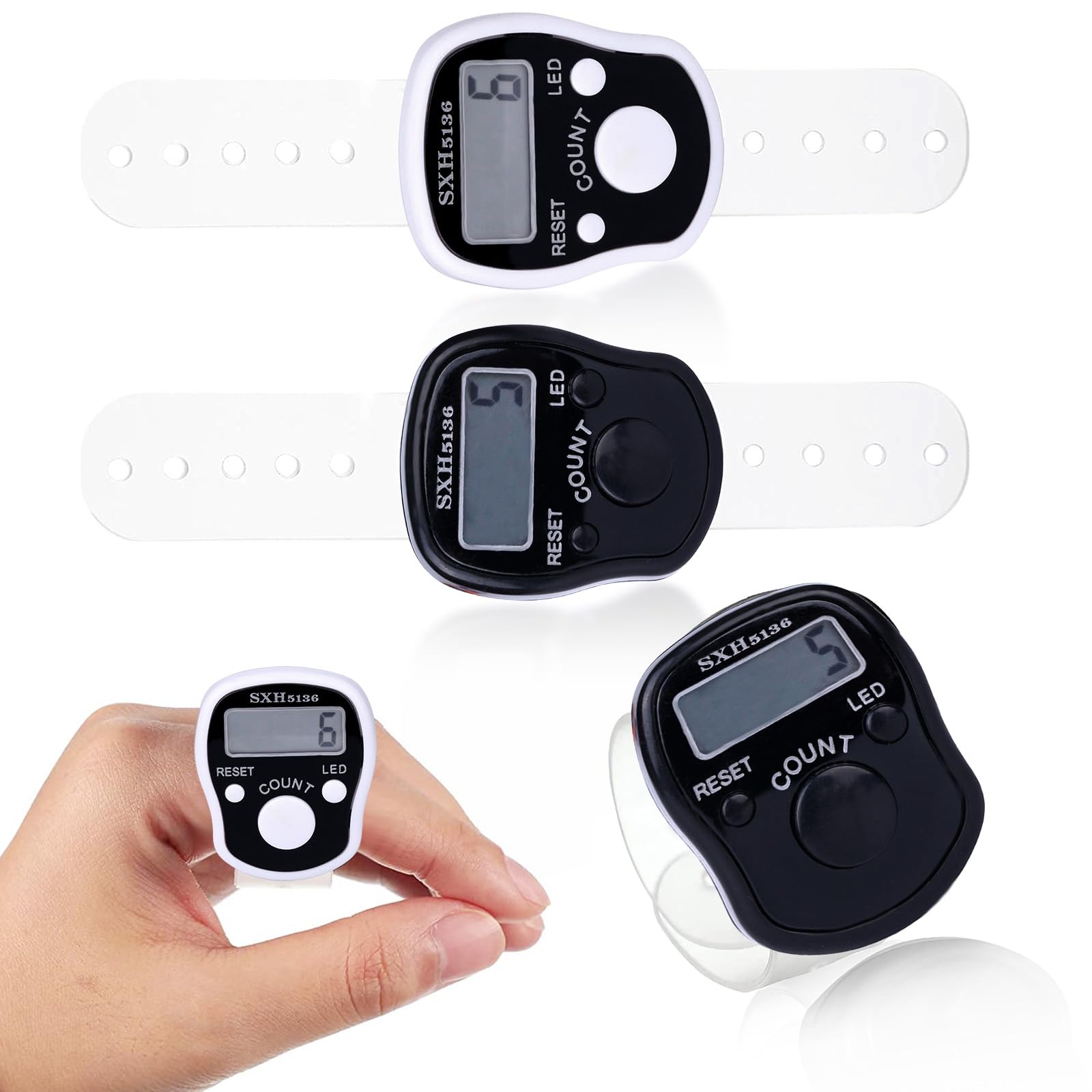 2 Pcs Tally Counters, Electronic Finger Counter 5 Digits Led Stitch Counter Golf Counter, Hand Tally Counter Tally Lap Counter, Mechanical Digital Finger Counters, Clicker Counter with Handheld Ring