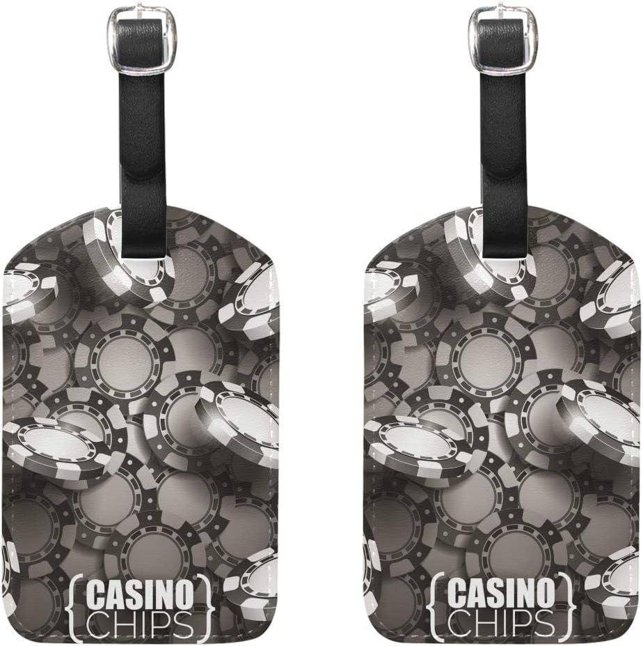 MUOOUM Casino Chips Dark Luggage Tages Travel Labels Suitcase Bag Tag with Name Address Cards 2 Pcs Set