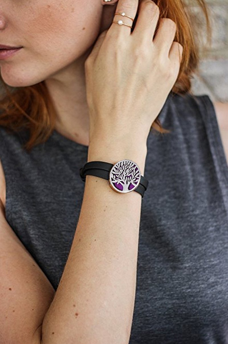 Aromatherapy/Essential Oil Diffuser Locket Bracelet Leather Band With 12 Color Pads Perfect Gifts for Kids Girls Women, Strap length 15.96\