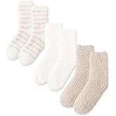 3PAIRS Fuzzy Crew Socks For Women Warm Winter White Novelty Socks Unisex MultiColor
