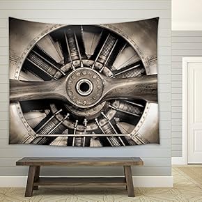 Vintage Propeller Aircraft Engine Engineering Closeup - Fabric Wall Tapestry Home Decor - 51x60 inches
