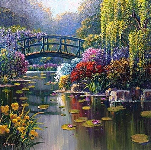 14/16/18/28 Pond Garden Scenery Needlework Crafts 14CT Handmade embroidery French DMC Quality Counted Cross Stitch Kit Set DIY (Purple, 18CT unprinted)