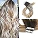 Moresoo Ombre Tape in Human Hair Extensions Blonde Tape in Extensions Balayage Brown to Caramel Blonde Mix with Blonde Hair Extensions Human Hair Tape in Real Hair 22 Inch #2/27/613 20pcs 50g