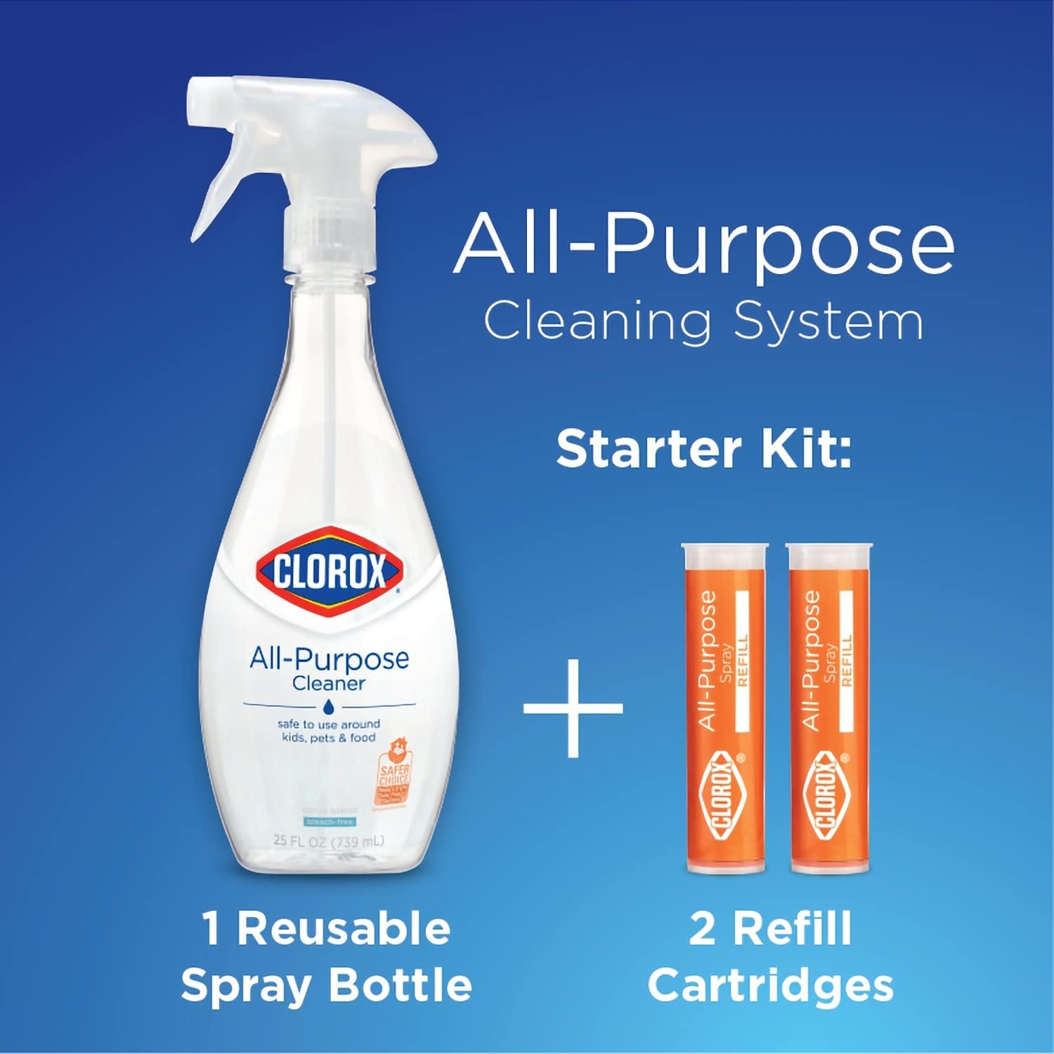 Clorox All-Purpose Cleaning System with one Reusable Spray Bottle Plus 2 Refill Cartridges Citrus Blend Scent (Package May Vary), 3 Piece Set: Health & Personal Care