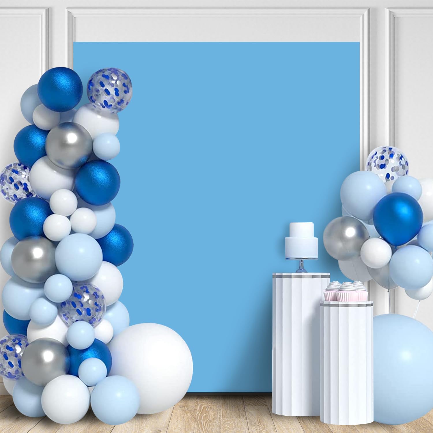 Photo 1 of SaitiMade Baby Blue Square Backdrop Cover, 6.6x5.2 FT Spandex Wedding Square Arch Cover, Square Backdrop Stand Cover for Birthday Party Ceremony Baby Shower Banquet Decoration