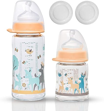 Nip Lot De 2 Biberons En Verre A Col Large Creme 1 Ml Et 240 Ml Avec Tetine A Col Large Anatomique En Silicone Taille 0 Lait Amazon Fr Bebes Puericulture