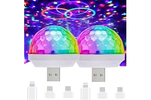 BOOLIAN USB Mini Disco Lights, LED Small Magic Ball Sound Control Stage Lights, Multi-Color Car Atmosphere Lights, Christmas Party Dedicated Magic Strobe Lights, for Halloween/Birthday/Wedding / (2 pcs)