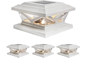 Home Zone Security 4-Pack Crown Style Solar Powered Post Cap Light with LiFePO4 Battery, Dusk to Dawn, 3000K 5000K LED Adjustable Temperature, Fits up to 5.5"x5.5" Post, White