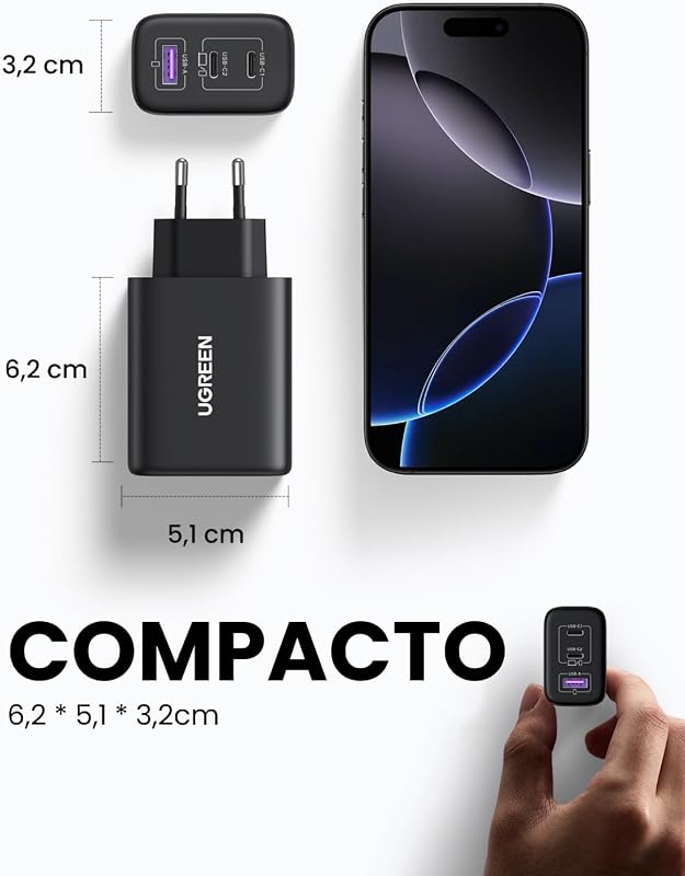 Carregador USB C Zapix 65W, Adaptador de Alimentação Tipo A PD 3.0 PPS Compatível com Galaxy S25/S25+/S25 Ultra/S24/S23, MacBook, iPad Pro/Air, iPhone 17 Pro MAX Air/16/15/14, Google Pixel — foto 6 de 7