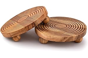 EDHAS Pedestals Acacia Wood Set of 2 Round Pedestal Riser Board for Display, Farmhouse Décor Displays Your Plant Bottles Candles for Your Home (6" X 6" X 1.5")