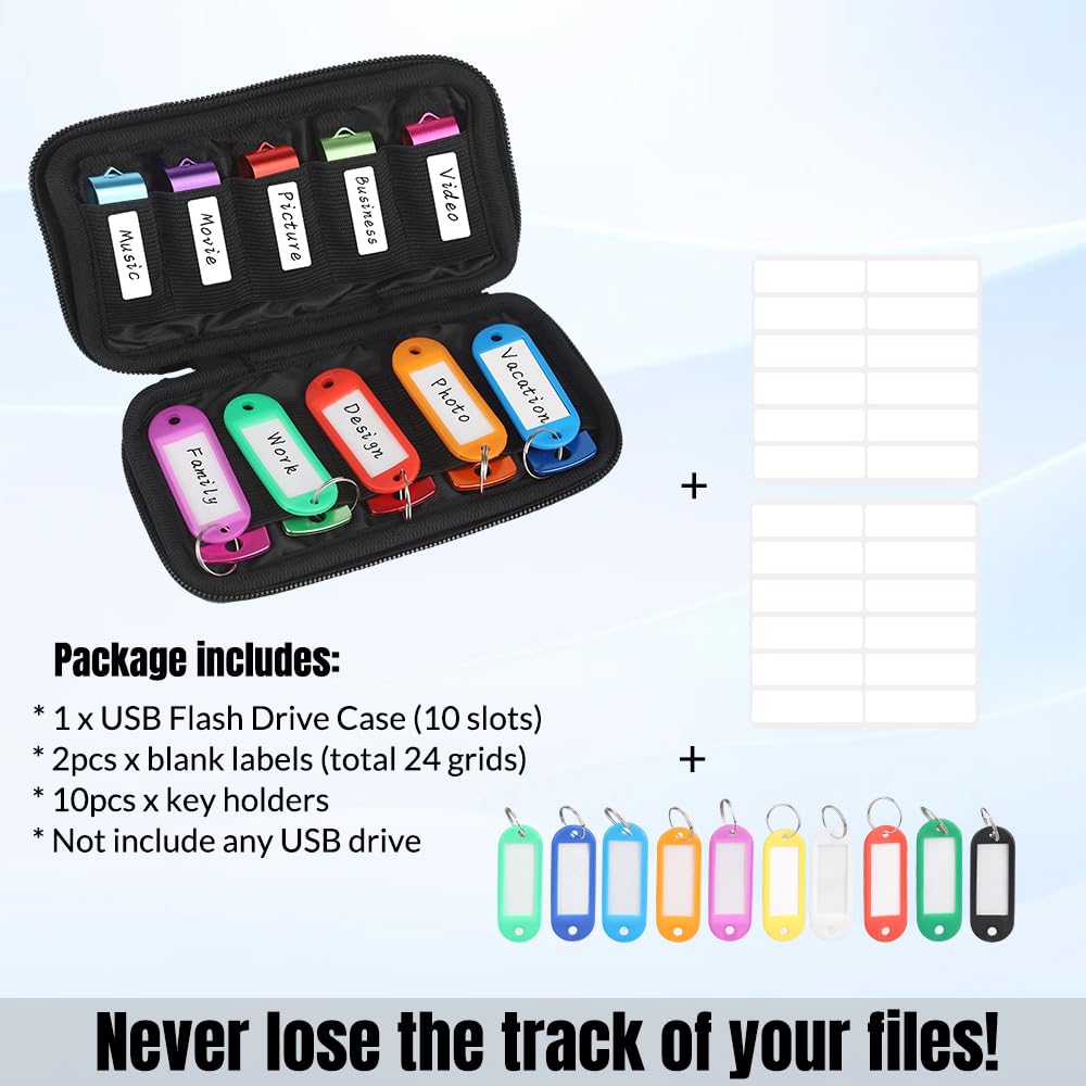 USB Flash Drive Case Soft Material Thumb Drive Holder case, USB Drive Holder Organizer, Portable Electronic Accessories Bag for USB Memory Stick with 10 Slots