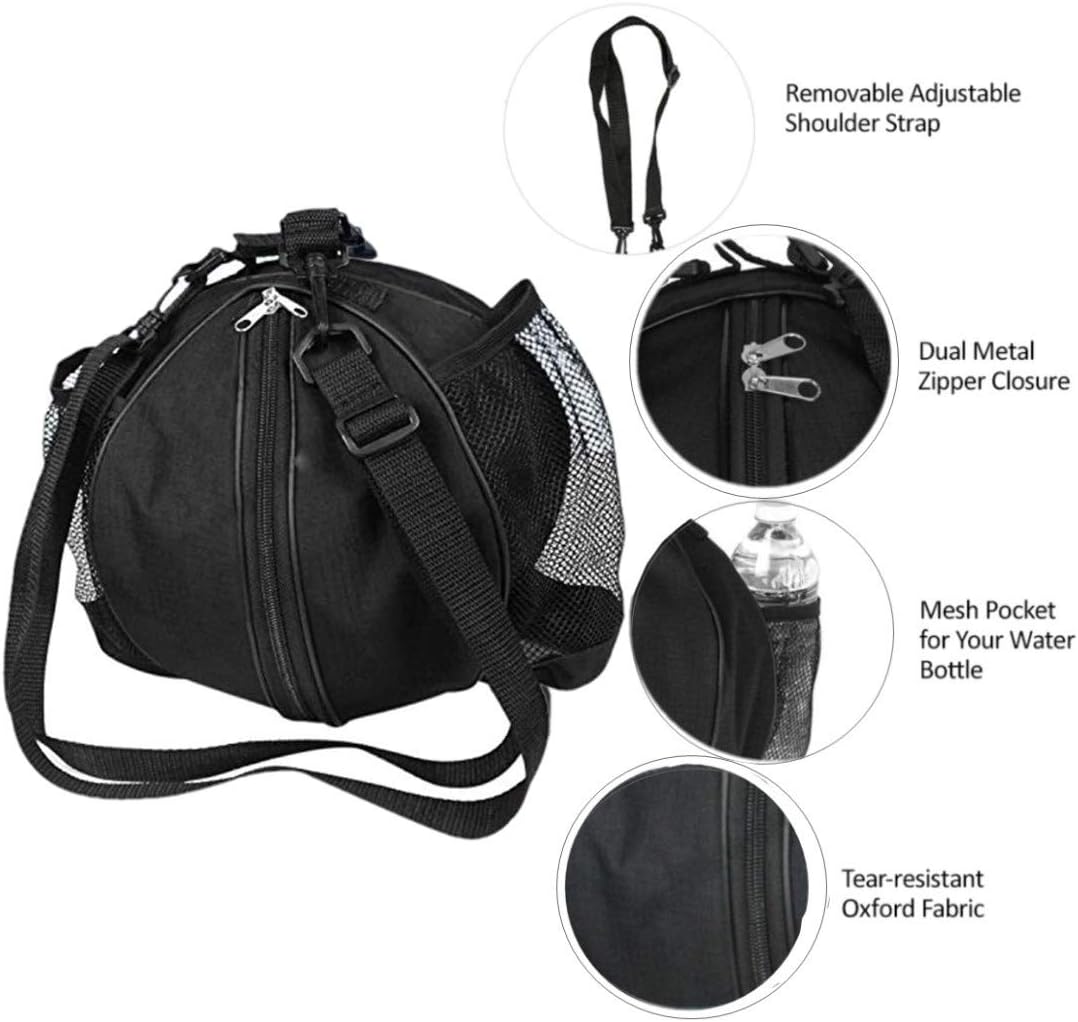 JZK Black Shoulder Bag for Football Volleyball, Carry Bag with Side Net Pockets for Water Bottle Handbag Carrier Bag - Image 5