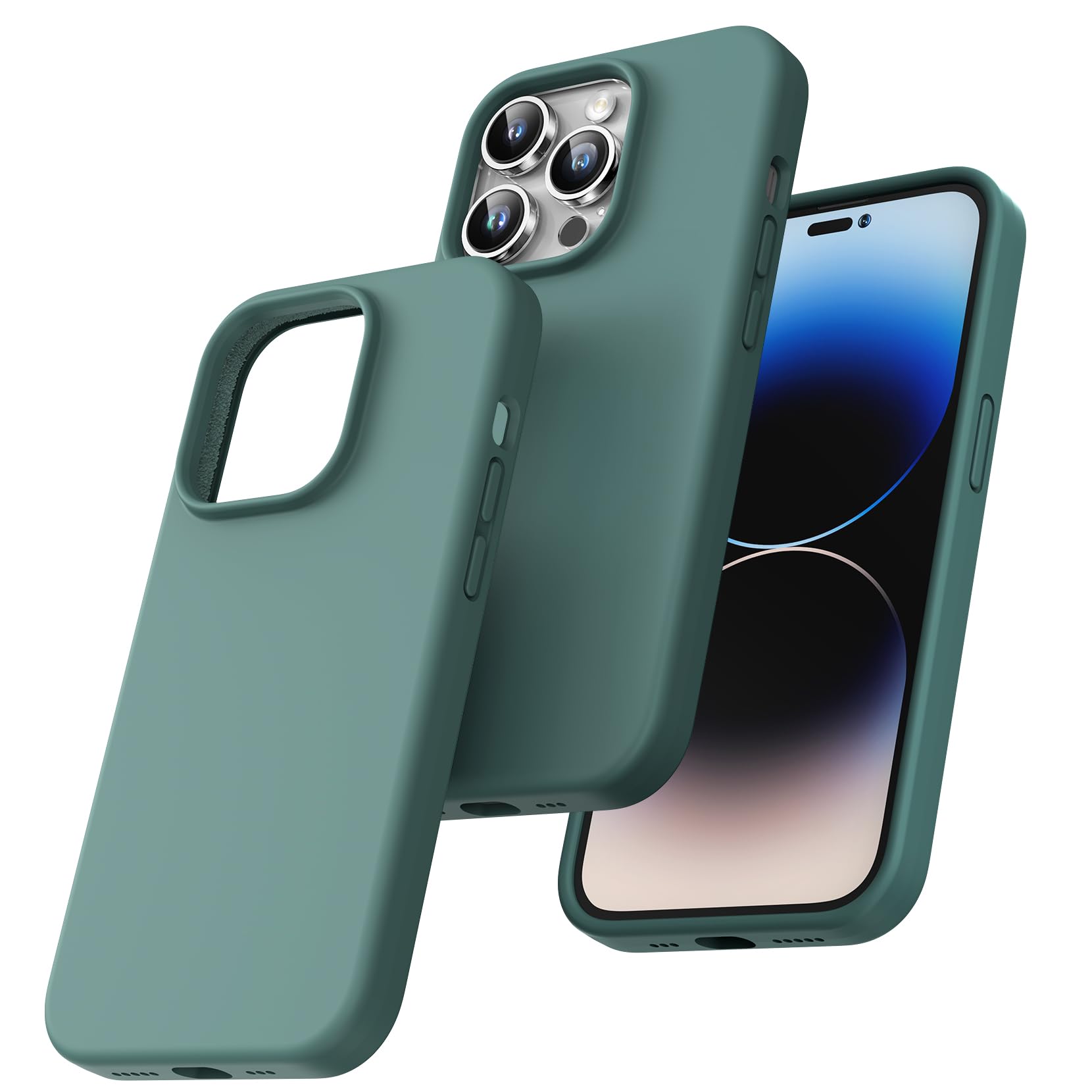 TOCOL Silicone for iPhone 14 Pro Max Case 6.7-Inch, Liquid Silicone Multi-Color Slim Silky-Soft Touch Anti-Scratch Shockproof Protective Phone Cover, Midnight Green