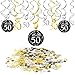 Konsait 50th Birthday Decoration, 50th Birthday Hanging Swirl (15 Counts), Happy Birthday & 50 Table Confetti (1.05oz) Black Hanging Swirl Ceiling Decor Table Decor for Birthday Party Decorations