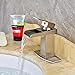 Senlesen Brushed Nickel Waterfall Bathroom Sink Vessel Mixer Tap Open Channel Water Spout Faucet