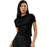 LilySilk 100% Silk Jersey Tee Slim Fit Crew Neck Short Sleeves Cropped T Shirt Casual Solid Tops