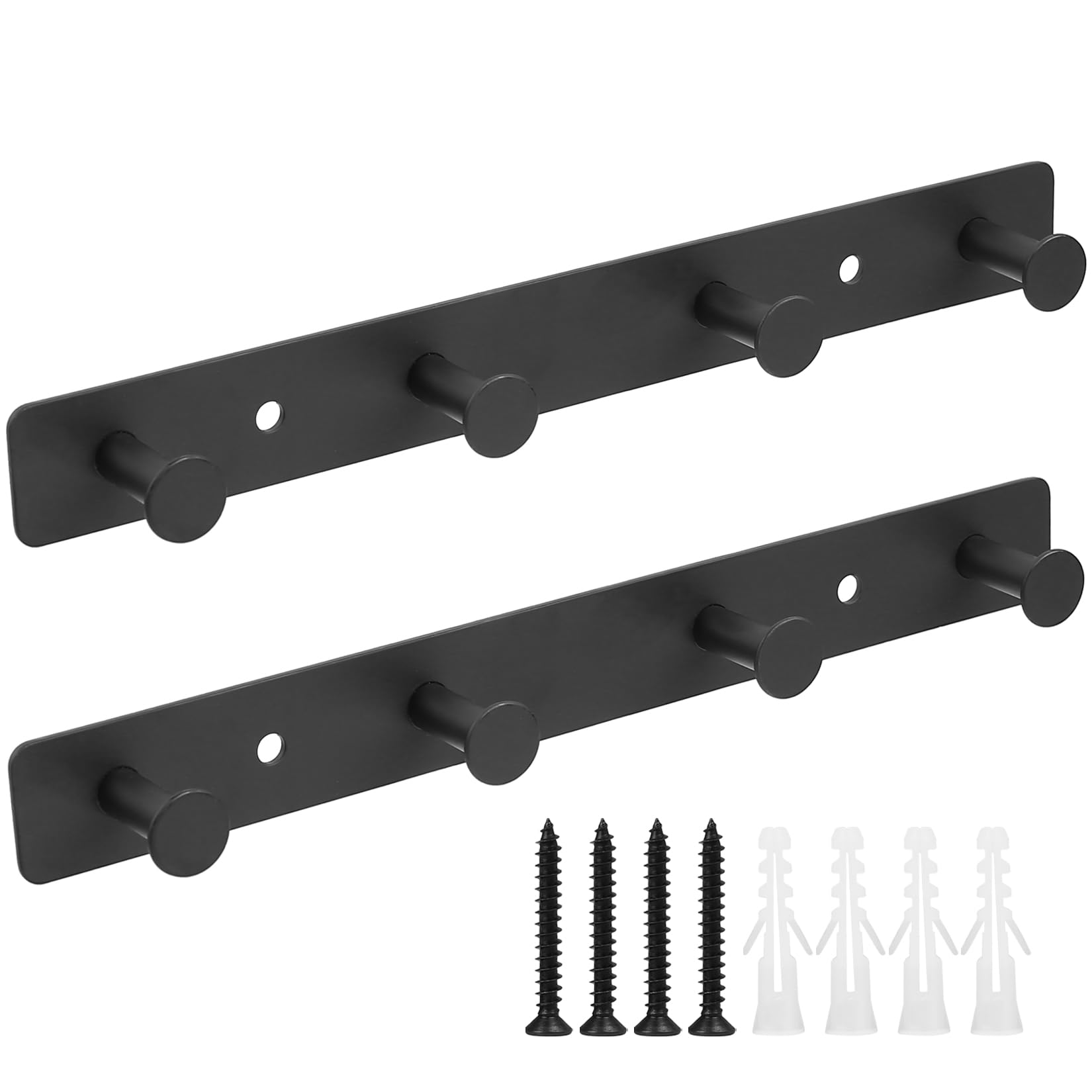 Xingwenhao Clothes Hook Rack for Wall, 2 Pcs Coat Hooks with 4 Hooks, Wall Mounted Coat Rack, Towel Hook Rack Black, for Hats Scarves Handbags, Wardrobe for Bedroom Kitchen