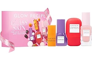Glow Recipe Glass Skin Hydration Travel Size Korean Skincare Set - Includes Mini Cloudberry Facial Toner, Strawberry Blur Drops, Blackberry Retinol Serum & Pink Juice Moisturizer (4 Count)